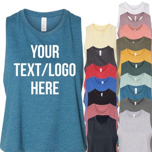 Customized Bella + Canvas - Women&#39;s Racerback Cropped Tank 6682 Bella Tanktop Solid or Glitter Print