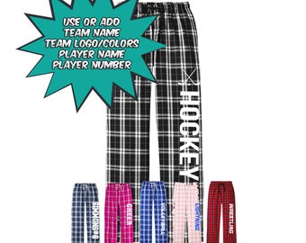Pantalones de pijama de franela a cuadros de hockey para mujer personalizados: Equipo personalizado
