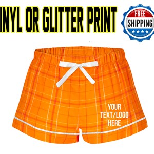 Party Favor Sleepover Gift Team Spiritwear Custom Personalized Womens Flannel Style Boxer Orange White Color PJ Collection Customized Boxers