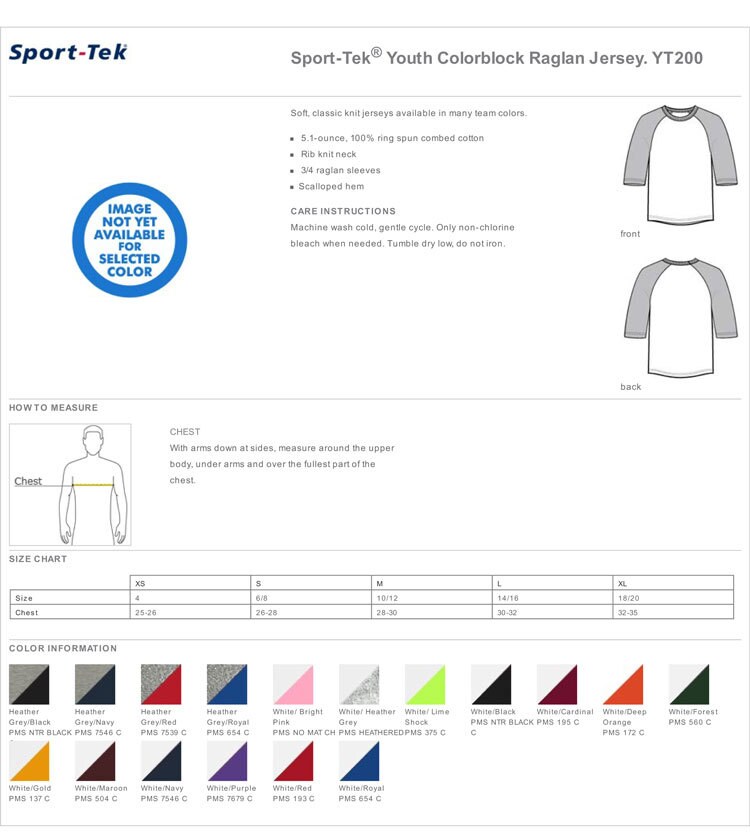 YT200 Sport-Tek® Youth Colorblock Raglan Jersey 