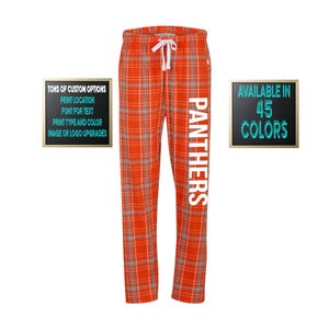Custom Made Personalized Flannel Style Womens Ladies Girls Pants Orange and Grey Color Scheme Customized Pants Pajama PJ Collection