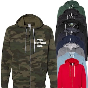 Custom Camo Hoodie Independent Trading Co. Unisex Hooded Full-Zip Sweatshirt AFX90UNZ Green Camo Camouflage Hoodie