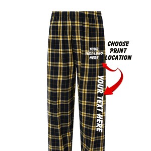 Adult and Youth Custom Made Personalized Flannel Style Pants Black and Gold Customized Pants