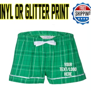 Custom Made Personalized Womens Flannel Style Boxer Kelly Green  PJ Collection Customized Boxers Party Favor Sleepover Gift Team Spiritwear