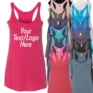 Personalized Next Level Ladies&#39; Triblend Racerback Tank 6733 Custom Made Racerback Tank Top with Vinyl or Glitter Print