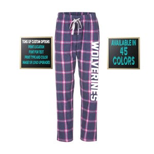 Custom Made Personalized Flannel Style Womens Pants Navy and Pink Color Scheme Customized Pants Pajama PJ Collection
