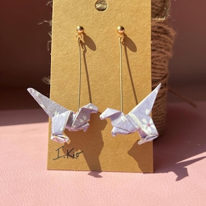 Origami Dinosaur Earrings | Japanese Paper Art | Unique Handmade Gift | Washi Paper | Lightweight | Statement Earings | Paper Earrings