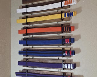 Custom Engraved Walnut Martial Arts Belt Display - Modular Design