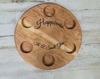 Personalized Cherry Wood Shot Glass Serving Tray: Handcrafted Party Barware