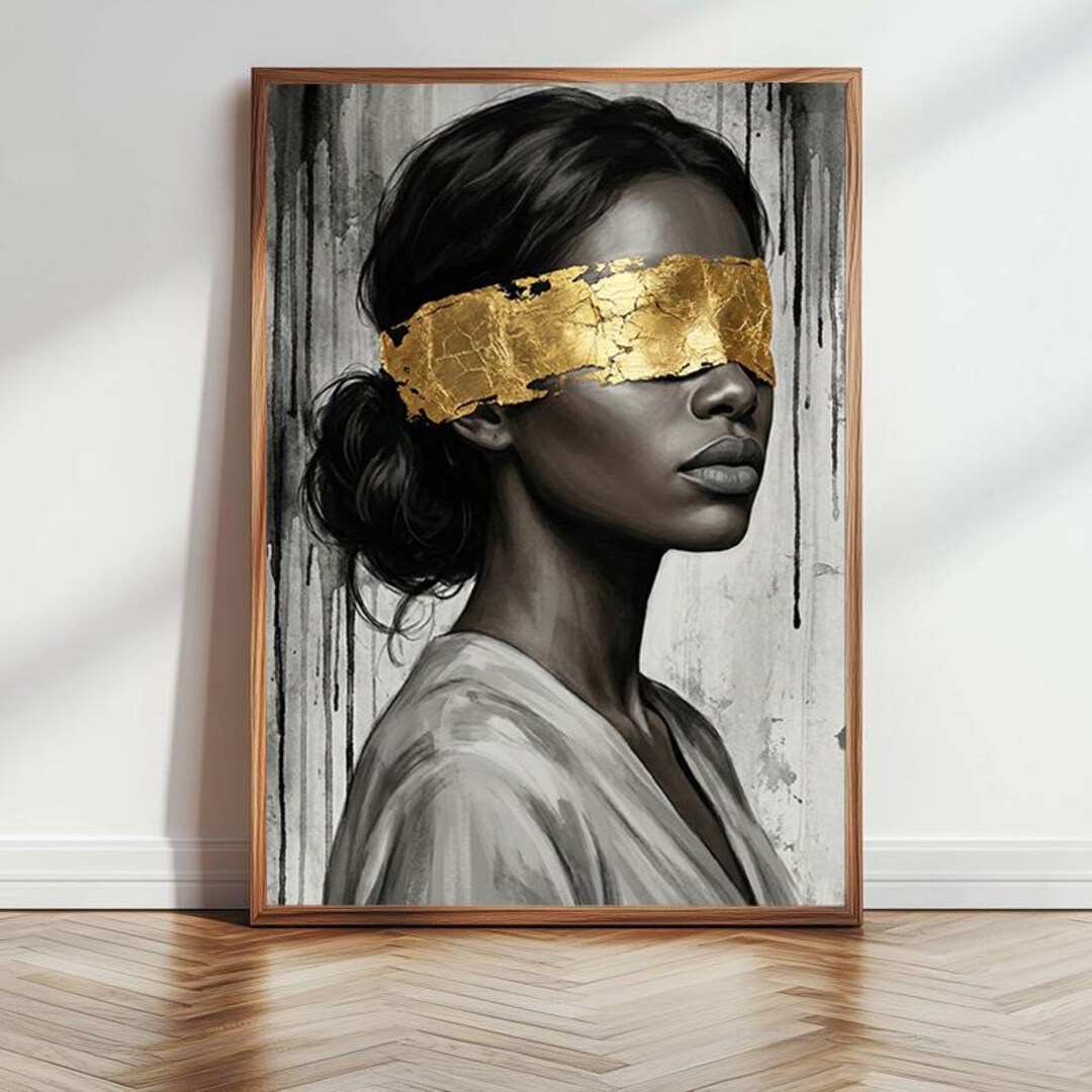 Gold Leaf Black Woman Portrait Art Print, Modern Glam (digital Download ...