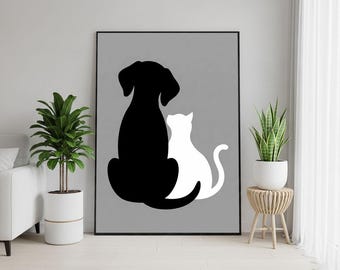 Minimalist Cat and Dog Silhouette Art Print (Digital Download)