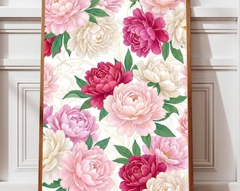 Peony Floral Print | Shabby Chic Flower Wall Art (Digital Download)