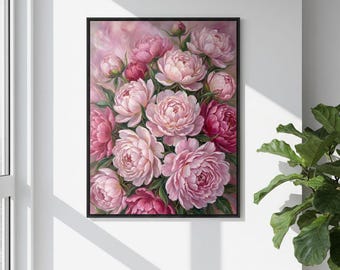 Pink Peonies Floral Print | Pastel Botanical Wall Art (Digital Download)