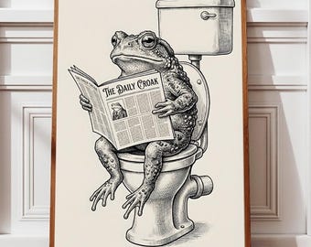 Funny Frog on Toilet Print | Vintage Bathroom Art (Digital Download)