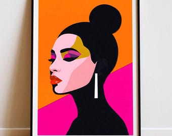 Modern Abstract Woman Portrait, Colorful Pop Art Print (Digital Download)