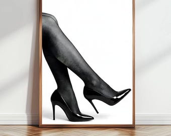 Impression de mode talons hauts noirs, art escarpins chics (téléchargement numérique)