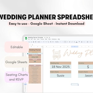Hochzeitsplaner Template Hochzeitsplanung Google Sheet Hochzeit Sitzplan Hochzeitsgästeliste Hochzeitsbudgets Reiseplaner