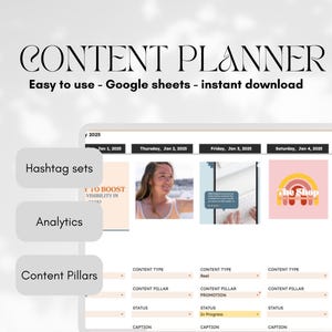 Content Calendar Google Sheets Social Media Planner social media posting Instagram Tracker Social Media Posts Organizer Monthly Planner