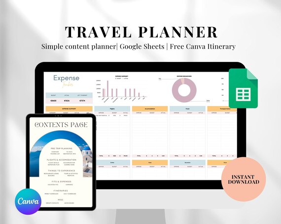 Digital Travel Planner Google Sheets Trip Planner Vacation Plan