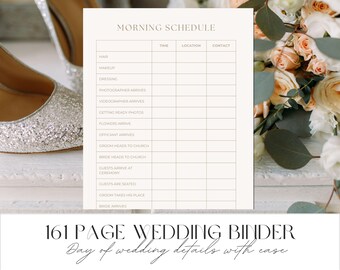 結婚式当日のプランナーテンプレート、結婚式スケジュールの編集可能なテンプレート、結婚式当日のイベントコーディネーターバインダー、結婚式バインダー、結婚式の旅程表