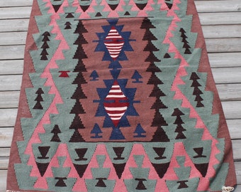 Turkish Kilim Rug 2&#39;7&#39;&#39;x3&#39;8&#39;&#39; Handwoven Oushak Kilim 83x117cm Oriental Wool Rug