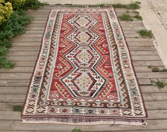 Turkish Kilim Rug 44&#39;&#39;x81&#39;&#39; Handwoven Kayseri Kilim 113x208cm Oriental 3x6 Rug