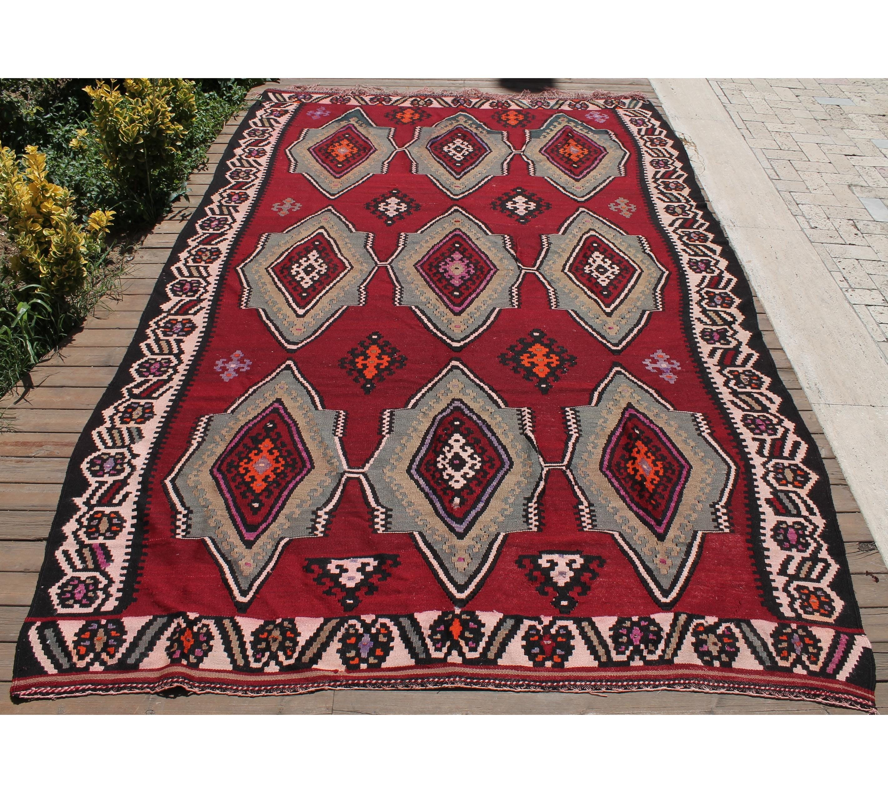 トルコキリム 6x10 ビッグサイズ ヴィンテージ レッド ハンドメイド