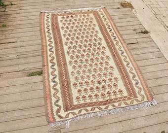 Kilim Rug 40&#39;&#39;x65&#39;&#39; Handwoven Anatolian Senneh Unusual Beige Rug Kilim 103x166cm