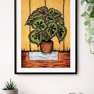 Begonia Leaf Wall Art - Hand Drawn Botanical Illustration, Neutral Plant Decor