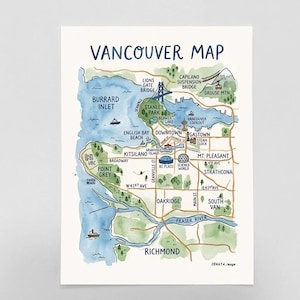 Impression d'art plan des rues de Vancouver - affiche de la ville moderne, décoration murale voyage au Canada