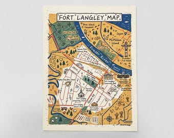 Fort Langley Map Art Print – Historic Village Wall Decor, British Columbia Poster