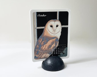 2027 Waldtiere Kalender mit Holzständer - Mini Natur Illustration, Cottagecore Dekor Geschenk