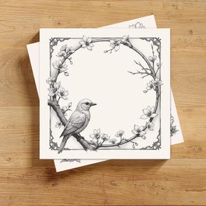 Blocco note stampabile Whispering Bird Tales, blocco note digitale da scaricare, carta da scrivere acquerellabile