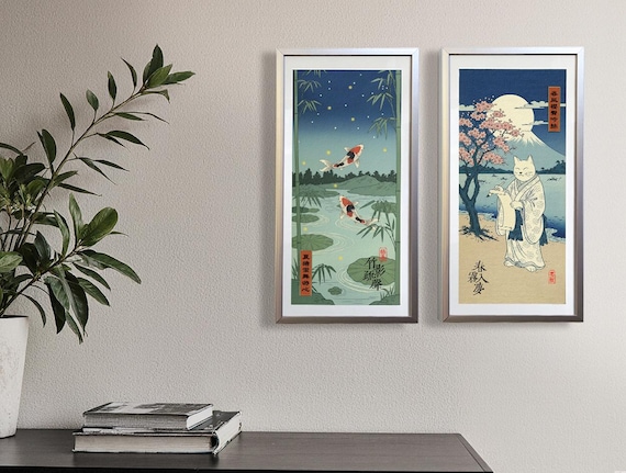Japanese-Style Framed Watercolor Wall Decor ｜ Seasonal Wall Art Gift Set