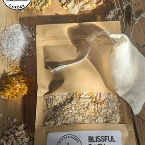 Blissful Bath Bag - Sensitive Skin Soothing Epsom Salt Oat Botanical Tea Calendula Lavender Rose Chamomile Cotton Aromatherapy Gift Relax