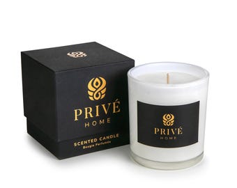 Vela de soja aromática de lujo, 280 g, tabaco y cuero, en caja de regalo y soporte de cristal blanco, con una duración de 60 horas