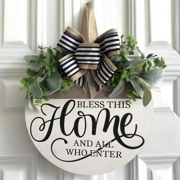 Bless This Home Door Hanger, Custom Welcome Wreath