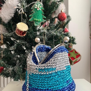 Blaue Mix Farbe Stricktasche, Metallic Papier Seil, funkelnde Tasche, Elegante Tasche, Besondere Tagestasche, Schicke Tasche, Sommertasche, Hochzeitstasche, Abendtasche