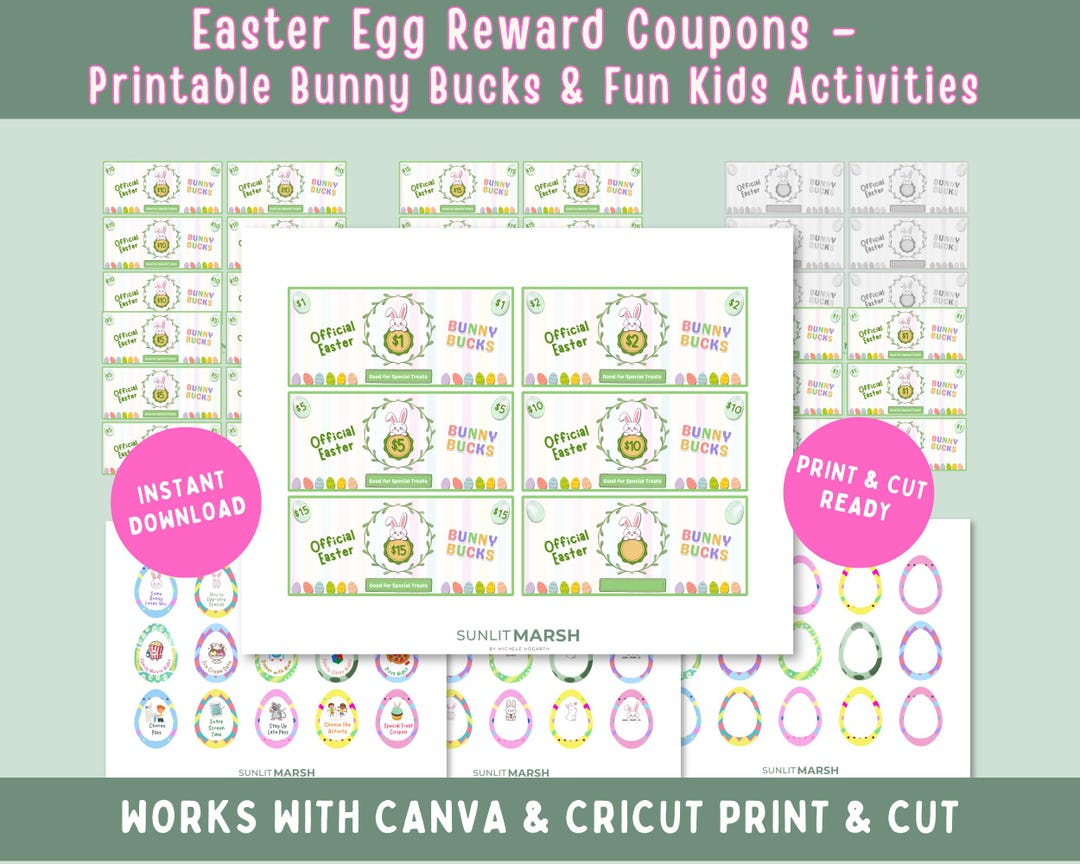 Editable Easter Egg Fillers Printable, Bunny Bucks Reward Coupons for ...