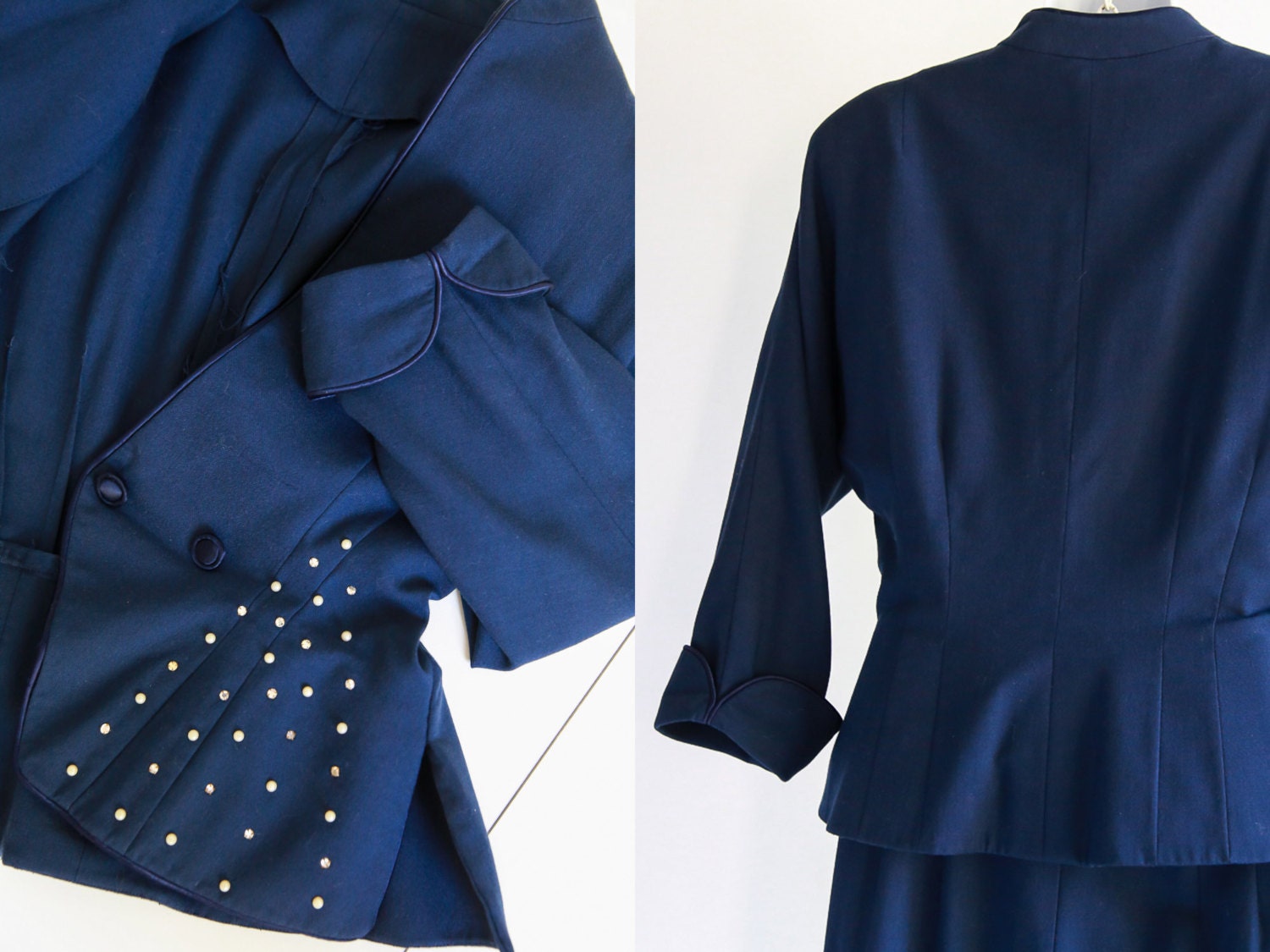 Fitted Early 50's Navy Wool Suit Rhinestones & Pearls - Etsy Canada