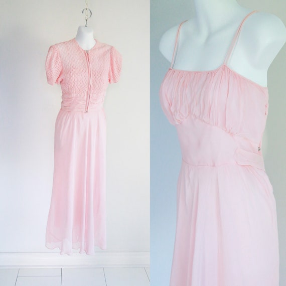 1930s Pink, Spaghetti Strap, Party Dress with Jac… - image 1