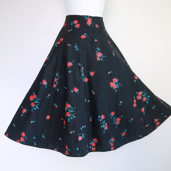 Cotton 10 Gore, Rose Print Full Skirt- Sz M