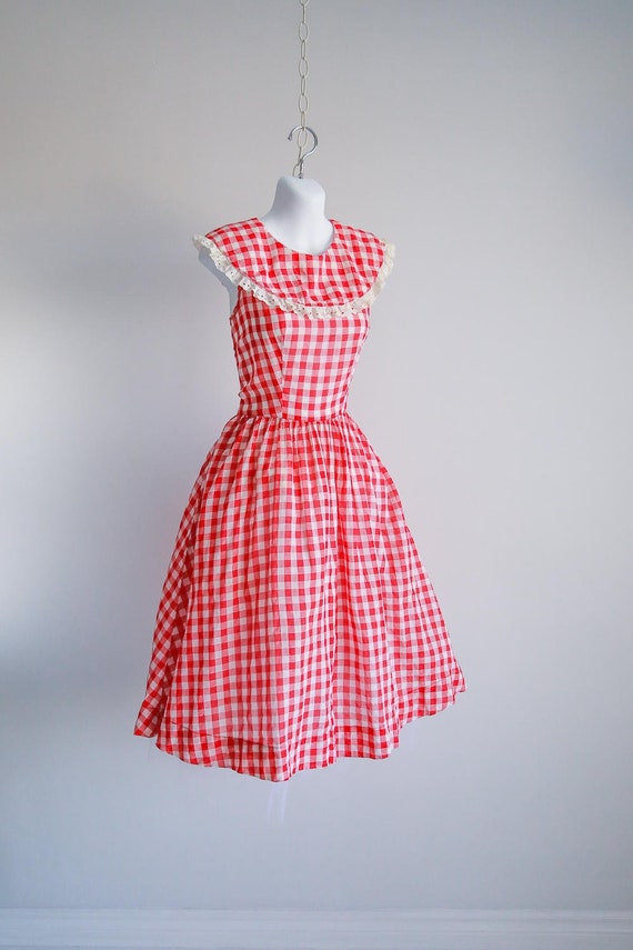 Red Gingham Cotton Day Dress- Sz M