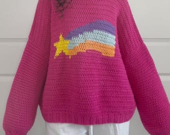 Handmade Off the Shoulder Crochet Mabel Sweater | Oversized Pullover | Character Inspired Crochet Top
