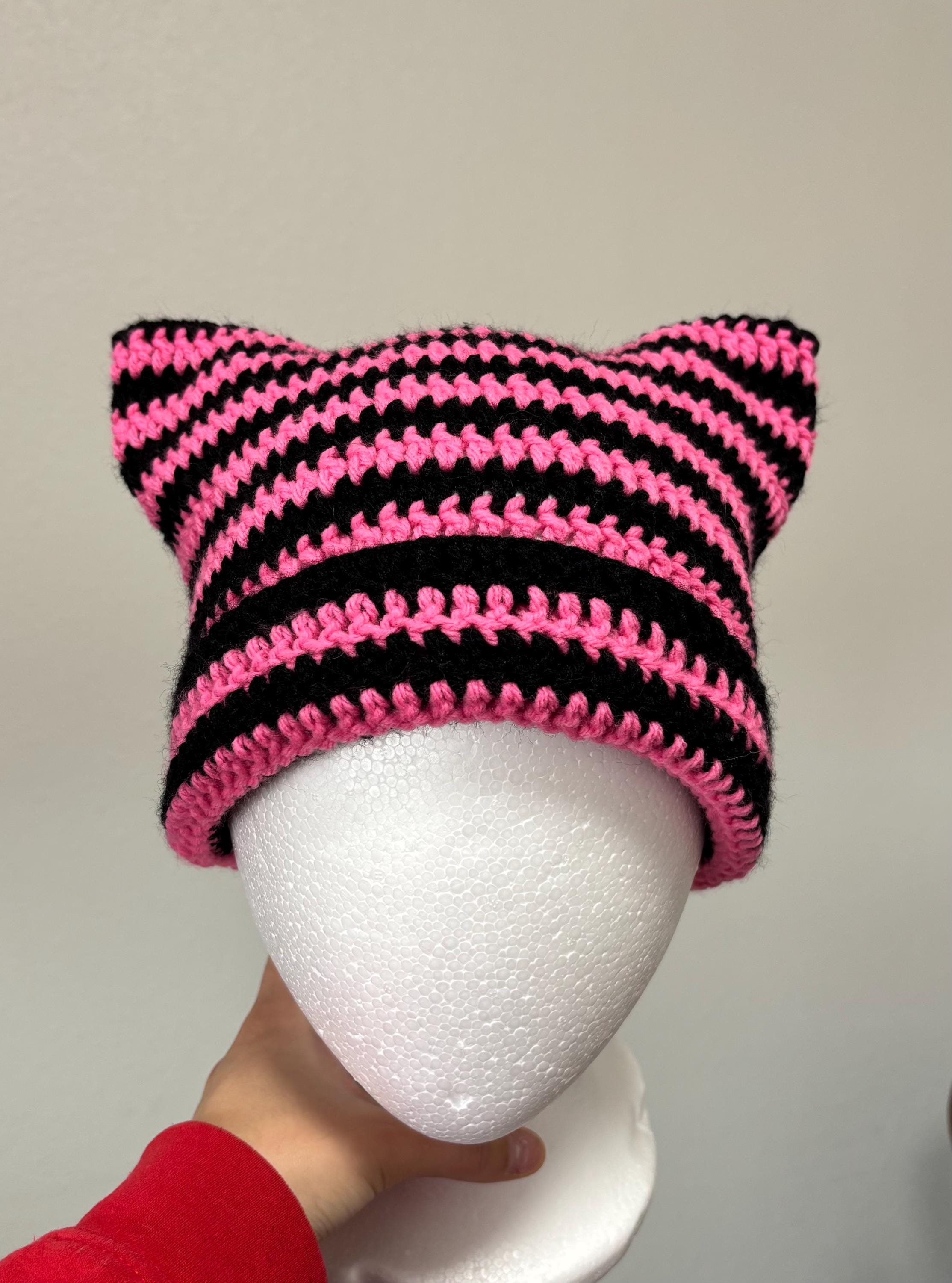 Crochet Hat Pink Cat Beanie Light Pink Pussy Cat Hat W/ Ears