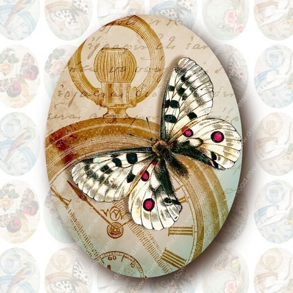 Time Flies 30x40mm Ovals for Pendants, Digital Collage Sheet, Download and Print Jpeg Images