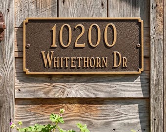 Personalized Aluminum Madison Address Signs - 3 Sizes: Wall or Lawn Mount, Decorative Two-Line House Plaque