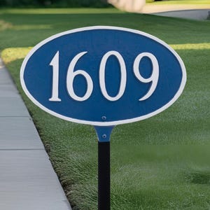 Metal Oval Wall & Lawn Address Sign Plaque, One-Line Address Sign, Custom House Number Sign, Address Number Sign, Yard Sign with Stakes