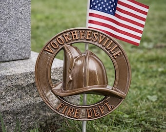 Cast Aluminum Firefighter Grave Markers - 3 Styles: Decorative Memorial Cemetery Plaques with Stakes, Weatherproof Powder Coat