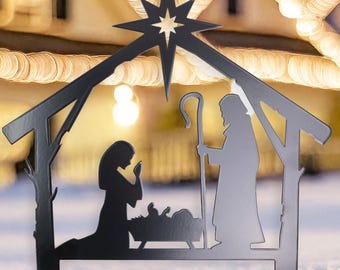 Steel Christmas Manger Outdoor Decor: Metal Nativity Lawn Sign, Noel Yard Ornament, Christmas Gift